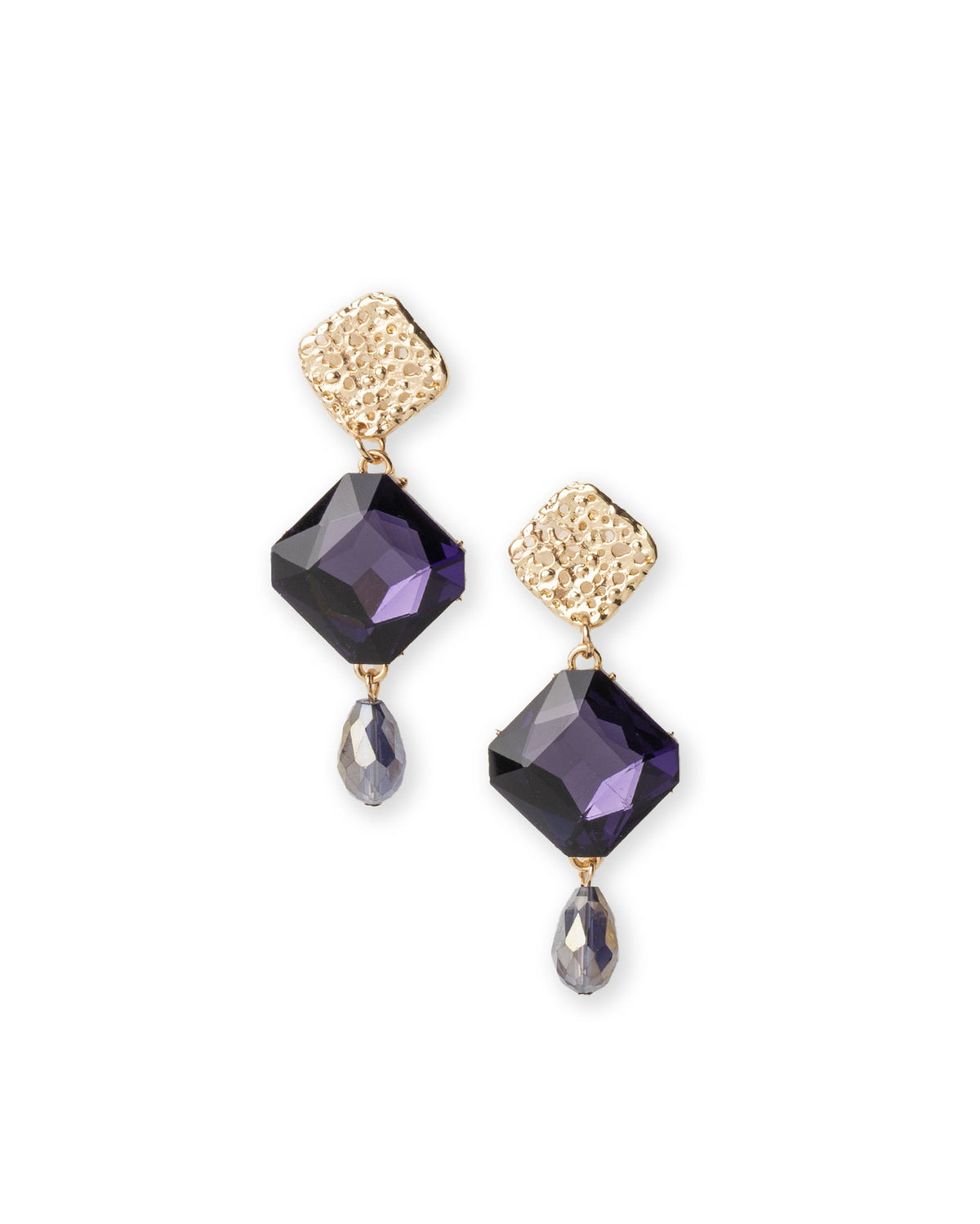 Orecchini pendenti in metallo con pietra a rombo in vetro viola - Mya Accessories