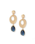 Orecchini pendenti in metallo lucido ovale con pietra in vetro azzurra - Mya Accessories