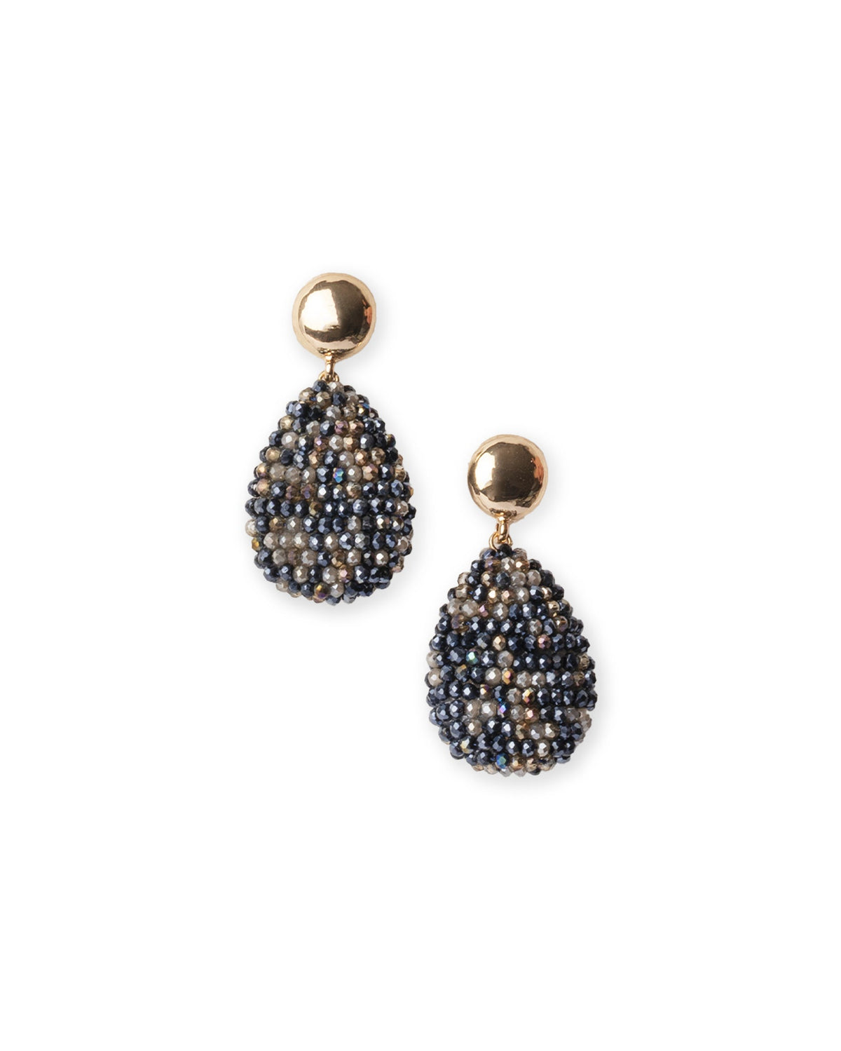 Orecchini pendenti in metallo con design a goccia di micro cristalli in vetro blu e grigio - Mya Accessories