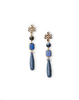 Orecchini lunghi pendenti con pietra in vetro e goccia in acrilico indaco - Mya Accessories