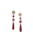 Orecchini lunghi pendenti con pietra in vetro e goccia in acrilico rossa - Mya Accessories