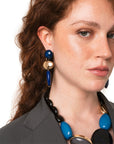Orecchini pendenti in metallo con doppia pietra in resina blu - Mya Accessories