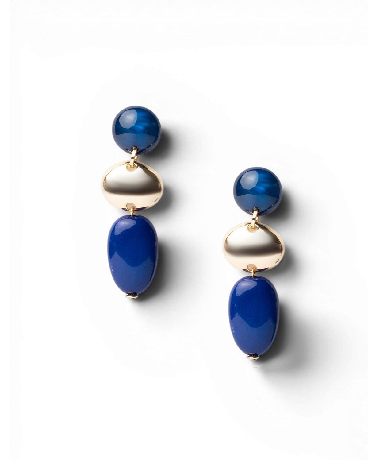 Orecchini pendenti in metallo con doppia pietra in resina blu - Mya Accessories
