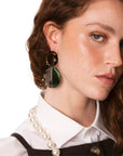 Orecchini pendenti con doppia pietra circolare in acrilico tono verde - Mya Accessories