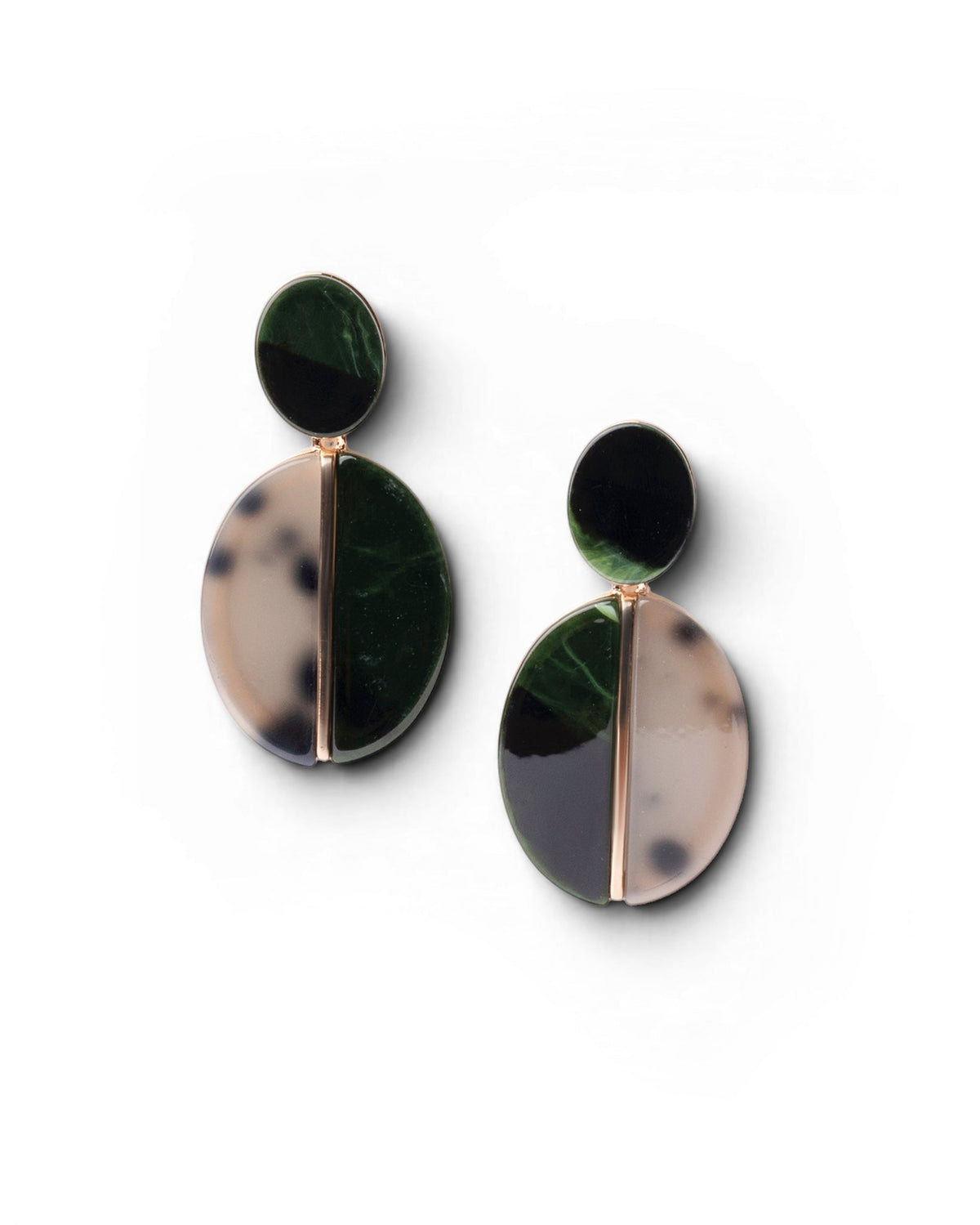 Orecchini pendenti con doppia pietra ovale in acrilico tono verde - Mya Accessories