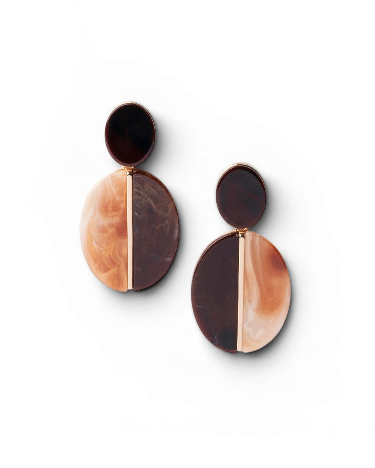 Orecchini pendenti con doppia pietra ovale in acrilico tono arancio e marrone - Mya Accessories