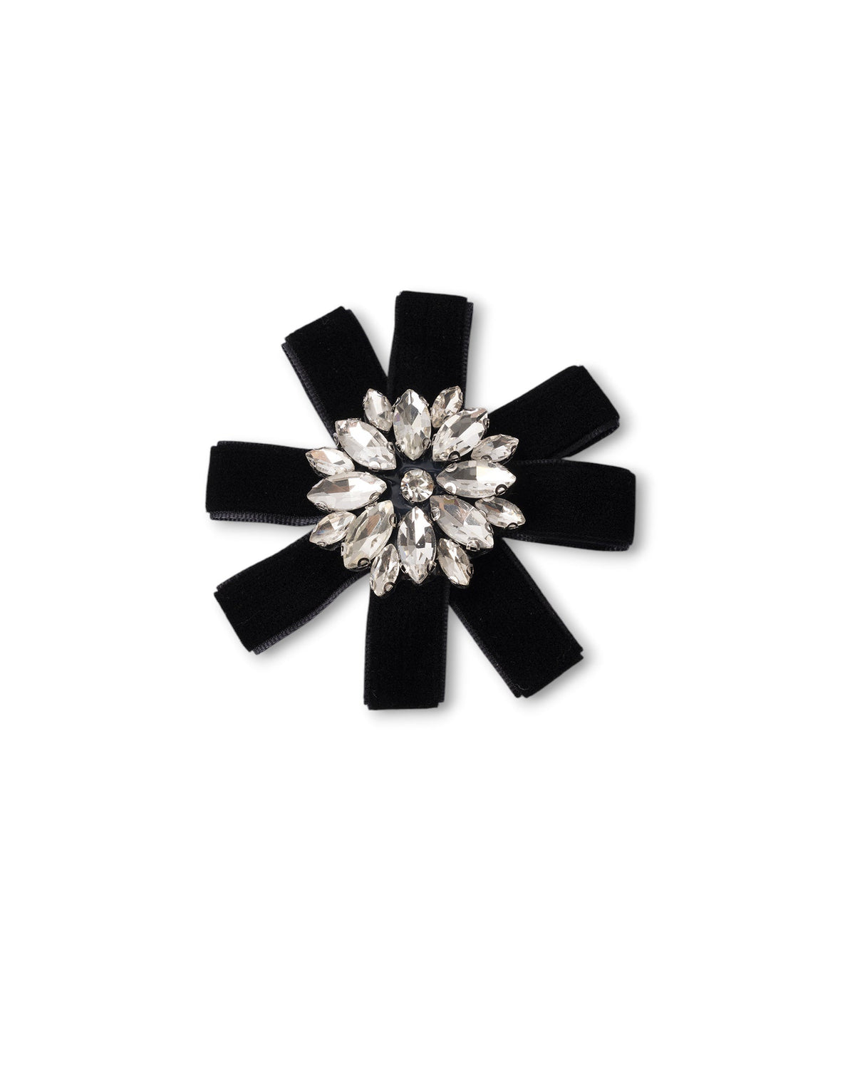 Spilla in metallo con design a fiore in velluto nero e pietre in vetro crystal - Mya Accessories