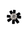 Spilla in metallo con design a fiore in velluto nero e pietre in vetro crystal - Mya Accessories