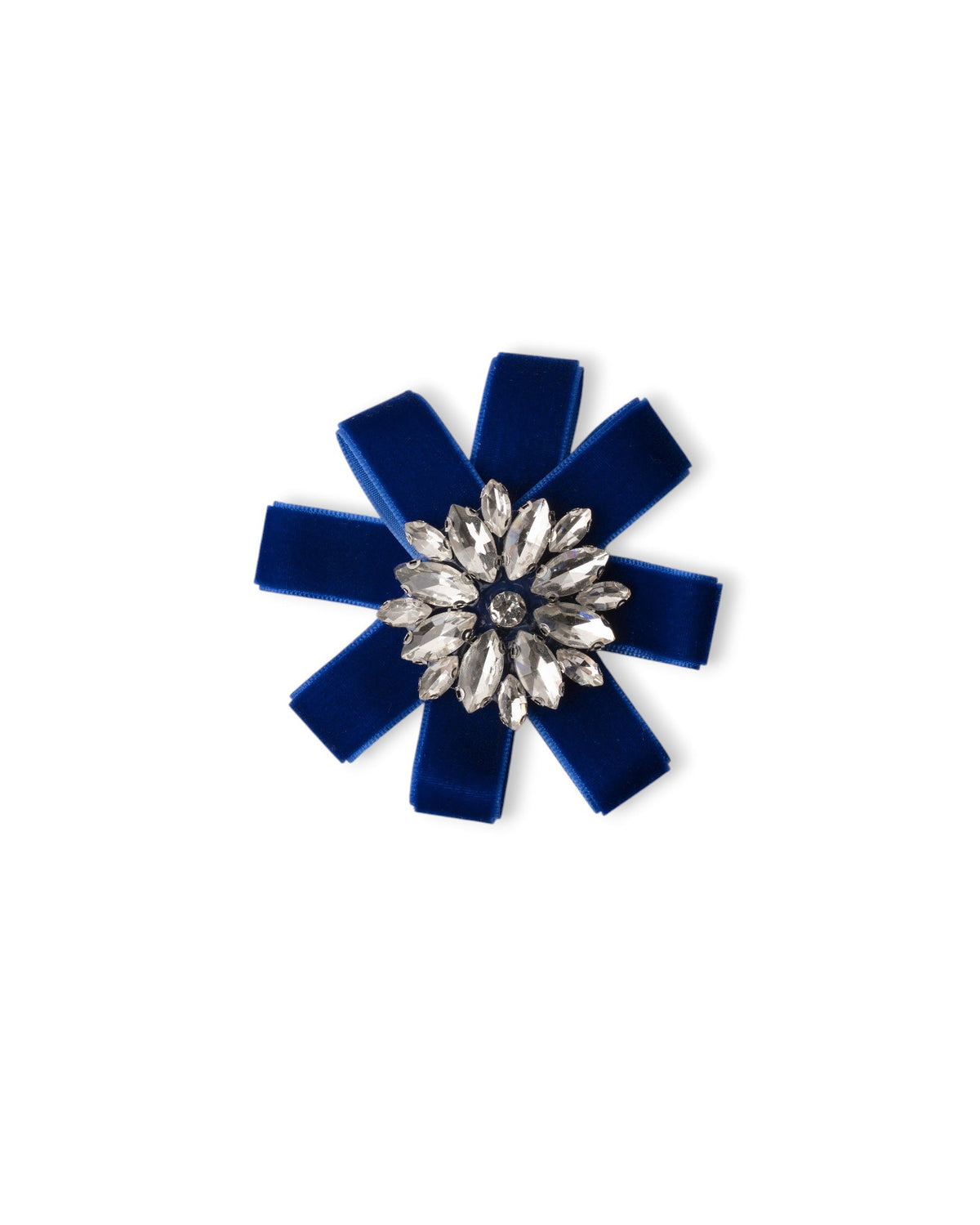Spilla in metallo con design a fiore in velluto blu e pietre in vetro crystal - Mya Accessories