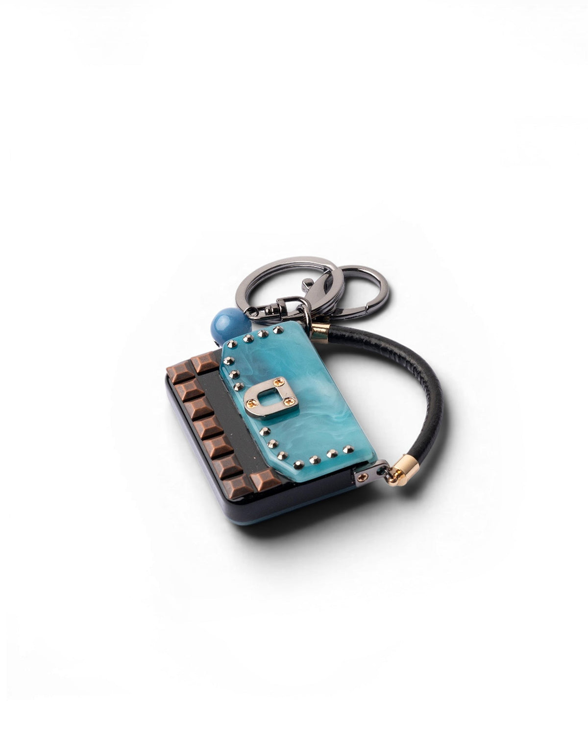 Portachiavi in acrilico a forma di borsa tono nero e azzurro - Mya Accessories