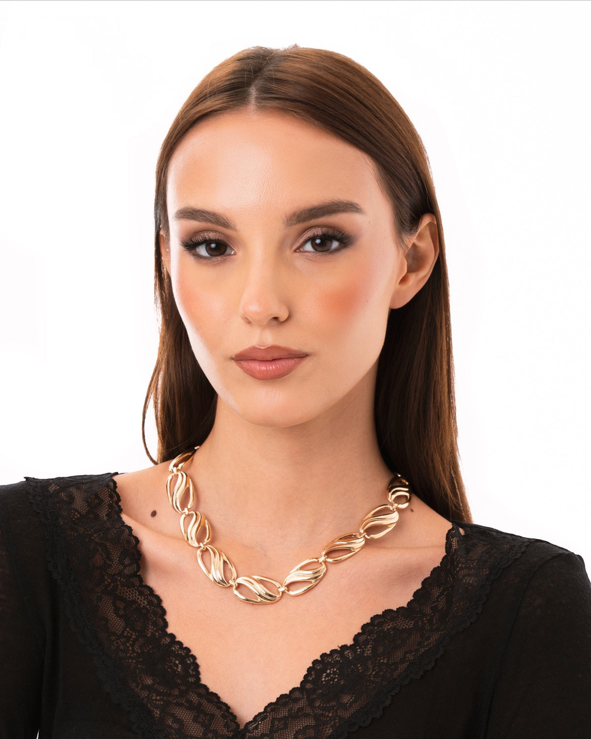 Collana girocollo in metallo lucido con maglia ovale effetto onda - Mya Accessories