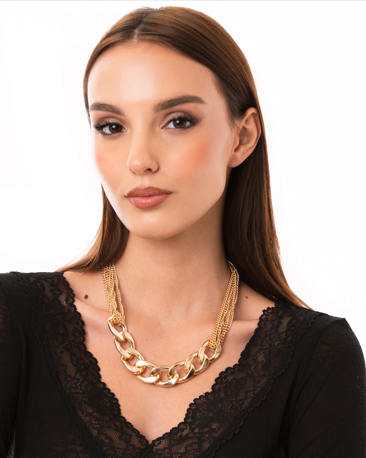 Collana girocollo in metallo multi catena con maglia oversize - Mya Accessories