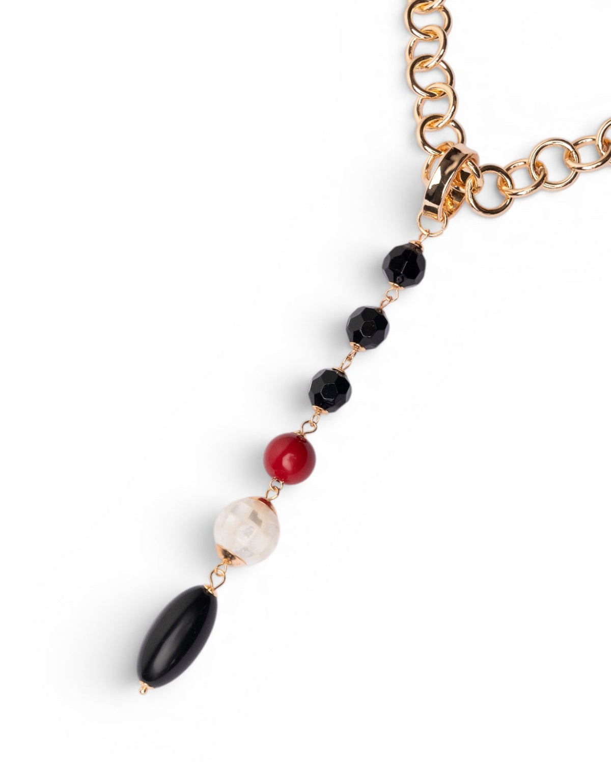 Collana a catena con pendente lungo in acrilico e pietra dura tono nero - Mya Accessories
