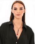 Collana a catena con pendente lungo in acrilico e pietra dura tono nero - Mya Accessories