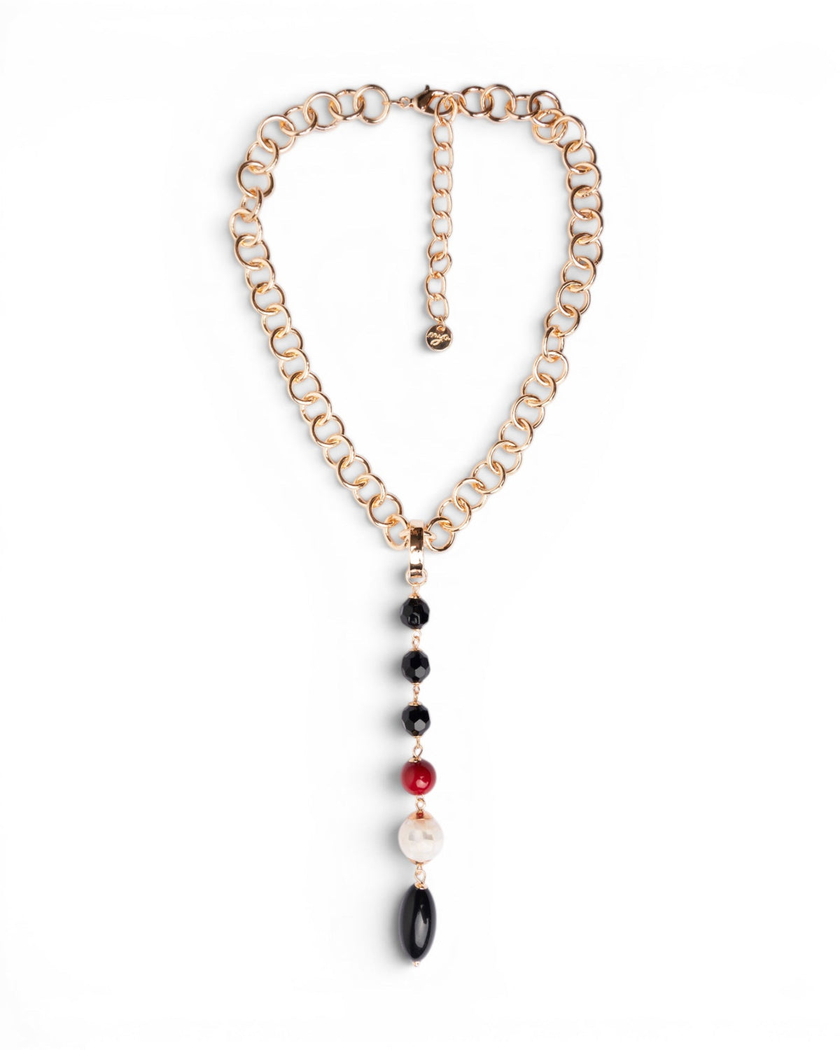 Collana a catena con pendente lungo in acrilico e pietra dura tono nero - Mya Accessories