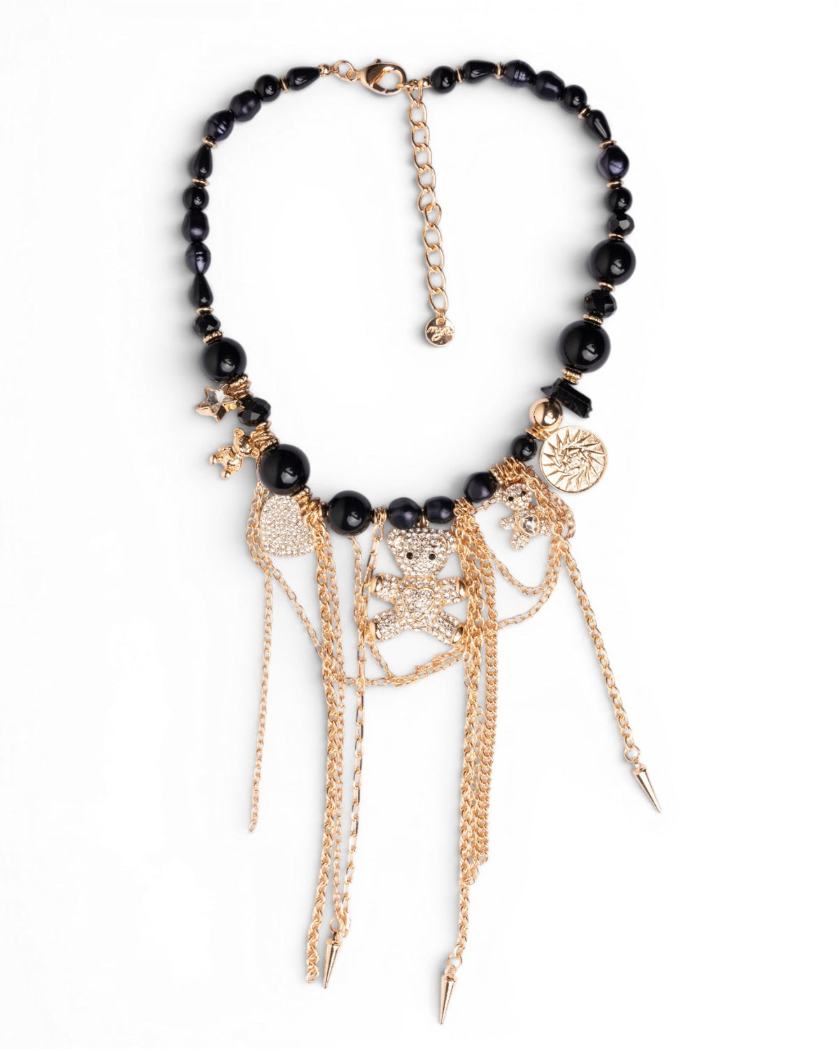 Collana girocollo con pietre nere in acrilico e charms pendenti - Mya Accessories