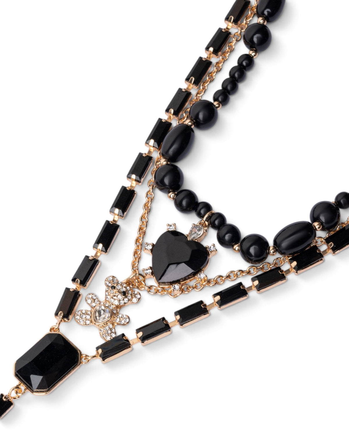 Collana girocollo multi filo con pietre in acrilico e vetro e charms pendenti - Mya Accessories