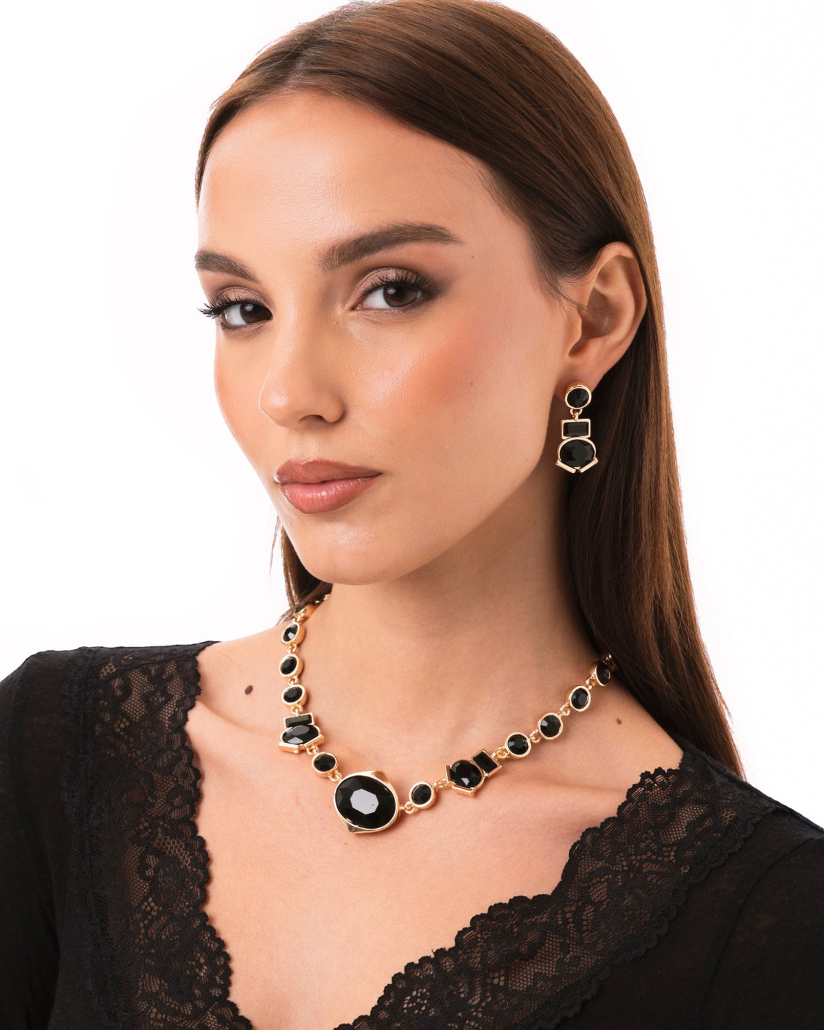 Collana girocollo in metallo con pietre in vetro nere - Mya Accessories