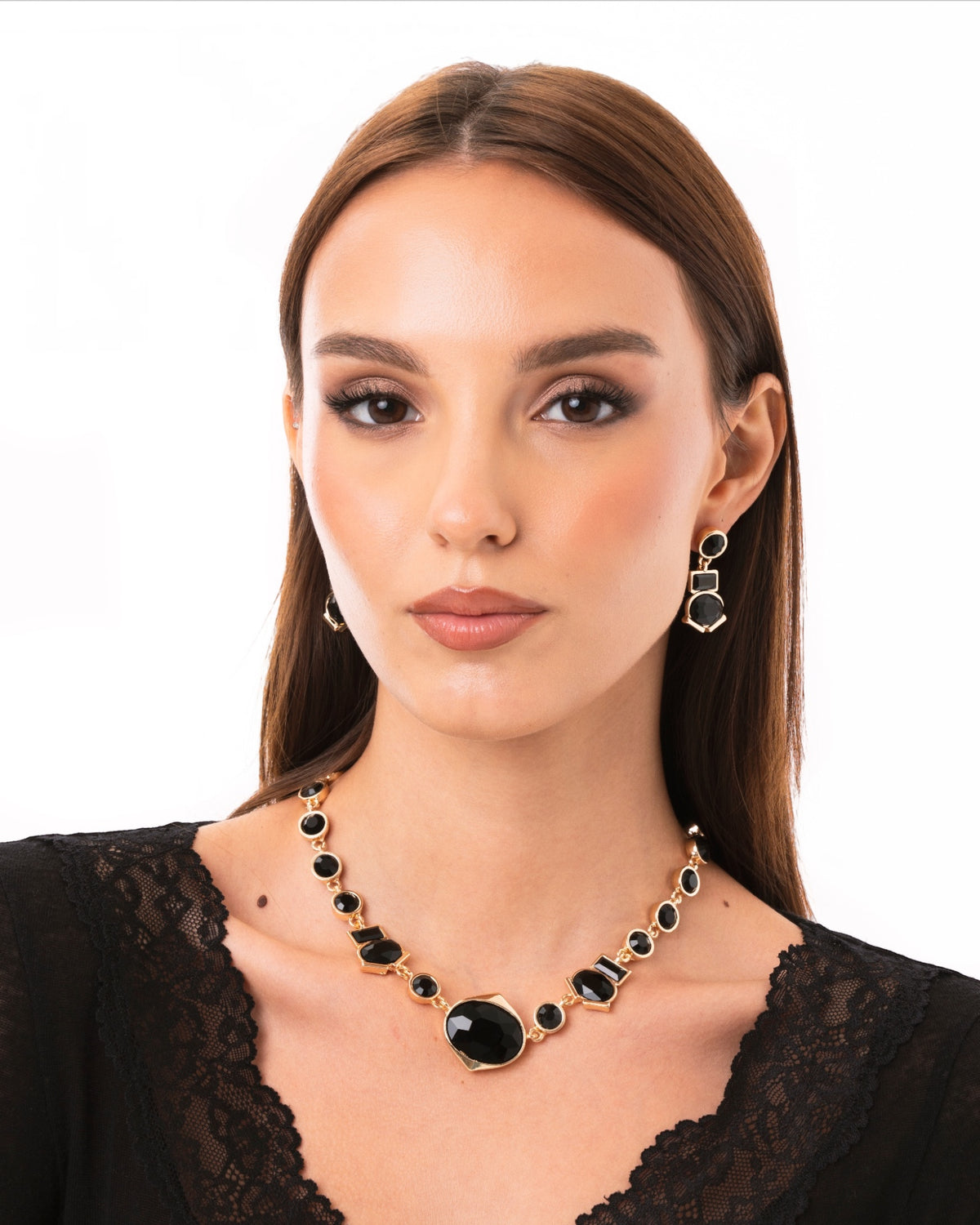 Collana girocollo in metallo con pietre in vetro nere - Mya Accessories