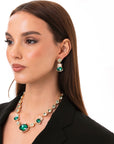 Collana girocollo in metallo con pietre in vetro verde - Mya Accessories