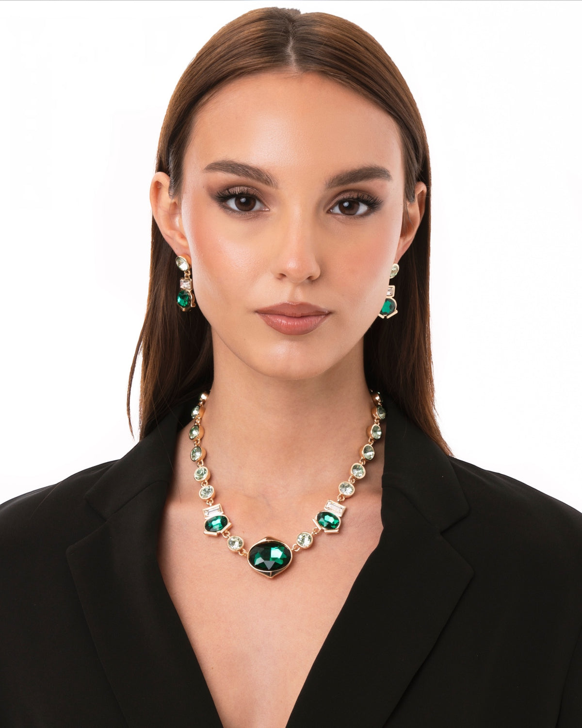 Collana girocollo in metallo con pietre in vetro verde - Mya Accessories