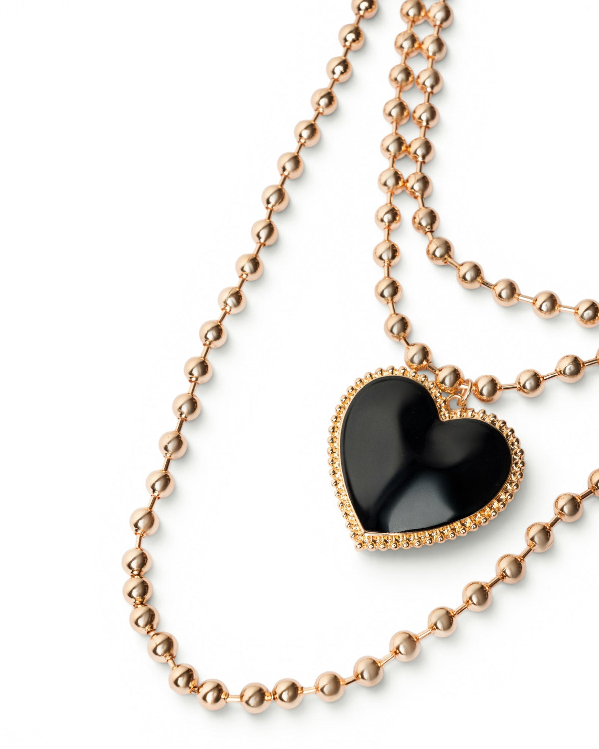 Collana girocollo multi fili con pendente a cuore in vetro nero - Mya Accessories