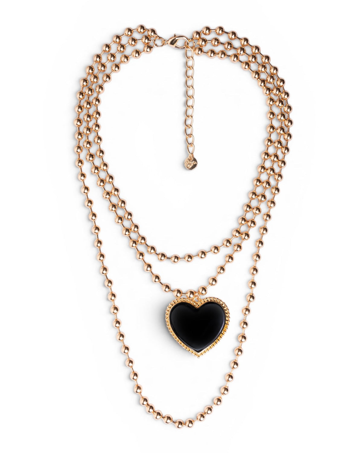 Collana girocollo multi fili con pendente a cuore in vetro nero - Mya Accessories