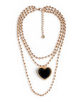 Collana girocollo multi fili con pendente a cuore in vetro nero - Mya Accessories