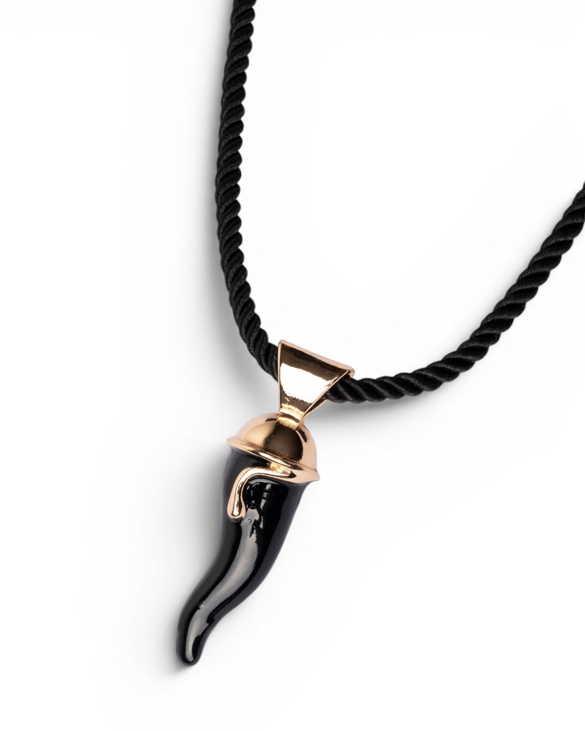 Collana in corda nera con corno pendente in acrilico nero - Mya Accessories