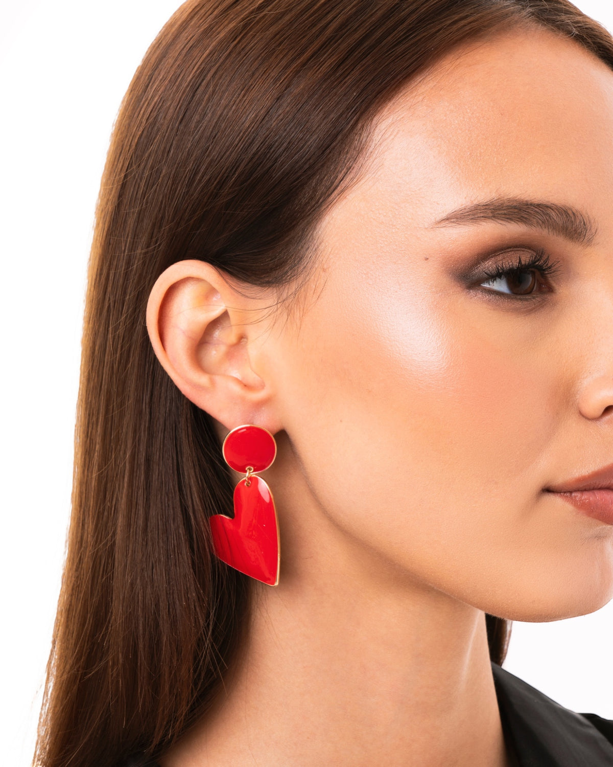 Orecchini in metallo pendenti a cuori smaltati rossi - Mya Accessories