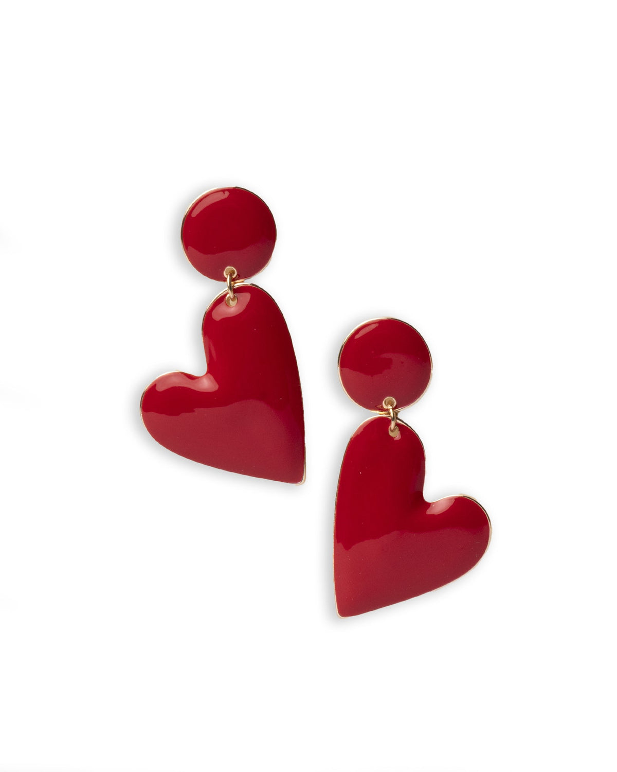 Orecchini in metallo pendenti a cuori smaltati rossi - Mya Accessories