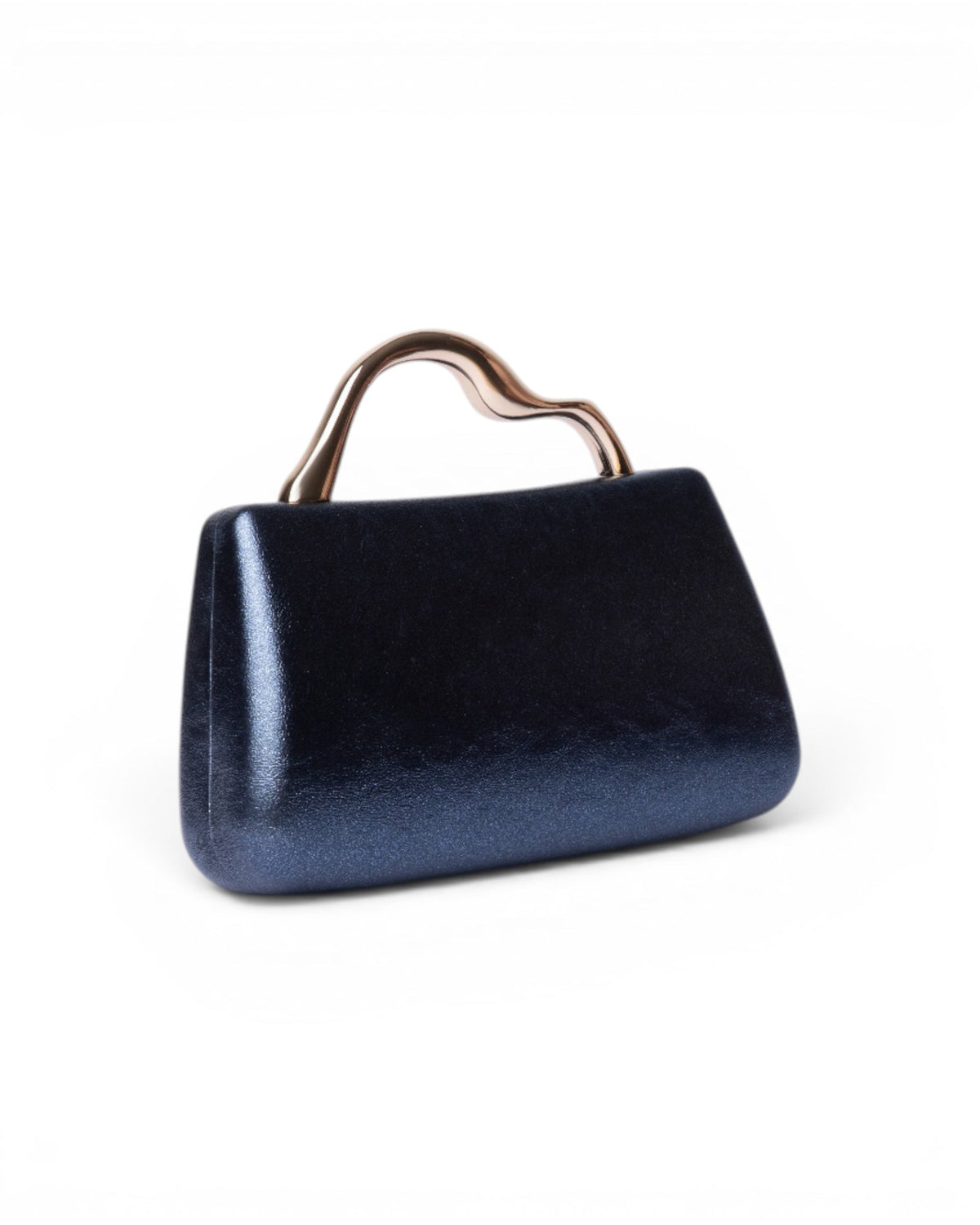 Mini borsa rigida blu notte con manico scultoreo dorato - Mya Accessories