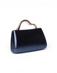 Mini borsa rigida blu notte con manico scultoreo dorato - Mya Accessories