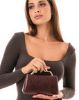 Mini borsa rigida viola con manico scultoreo dorato - Mya Accessories