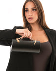 Mini borsa a cilindro nera con manico a serpente - Mya Accessories