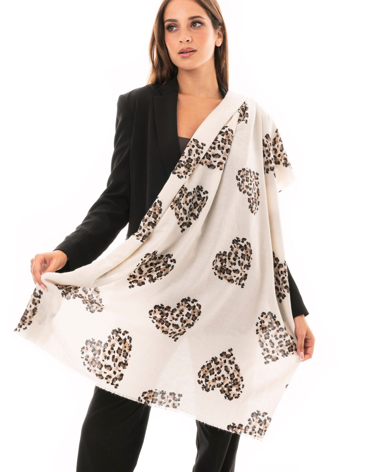 Sciarpa bianca con stampa a cuori maculati - Mya Accessories