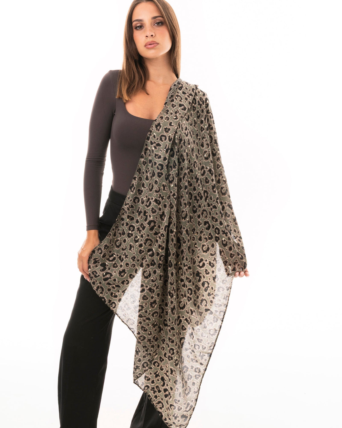 Sciarpa in cotone maculata verde e marrone - Mya Accessories