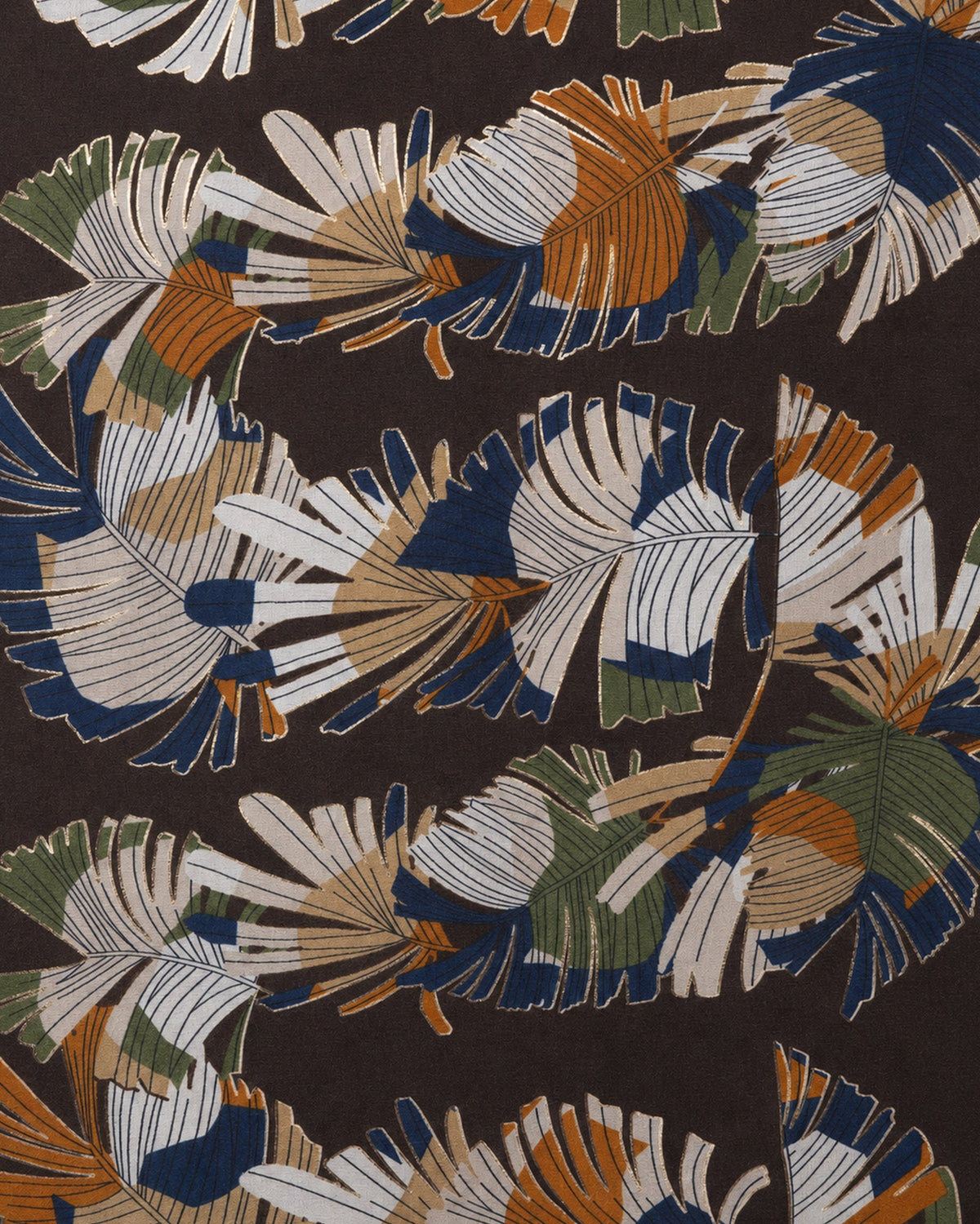 Sciarpa in cotone marrone con stampa a foglie tropicali multicolore - Mya Accessories