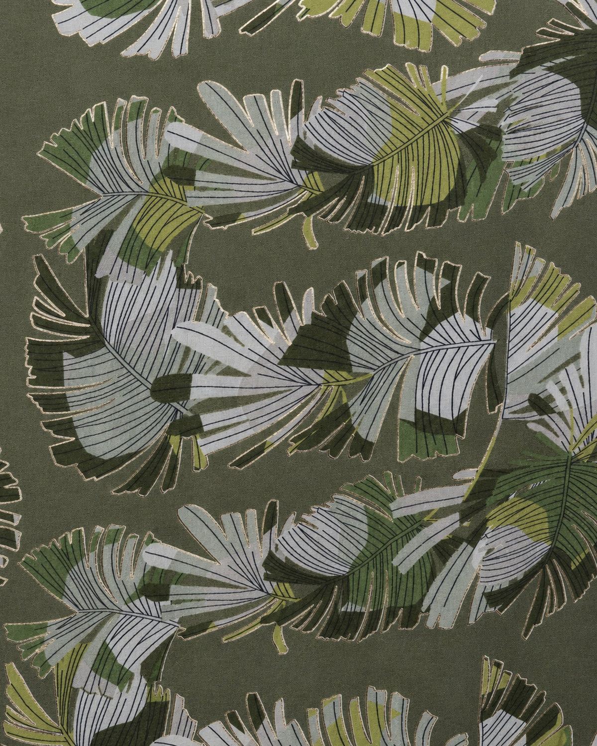Sciarpa in cotone verde con stampa a foglie tropicali - Mya Accessories