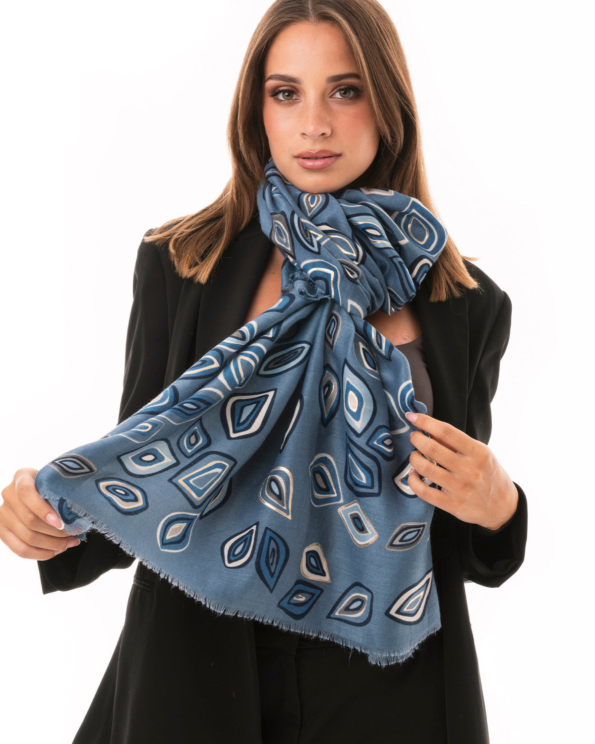 Sciarpa in cotone azzurra con stampa geometrica - Mya Accessories