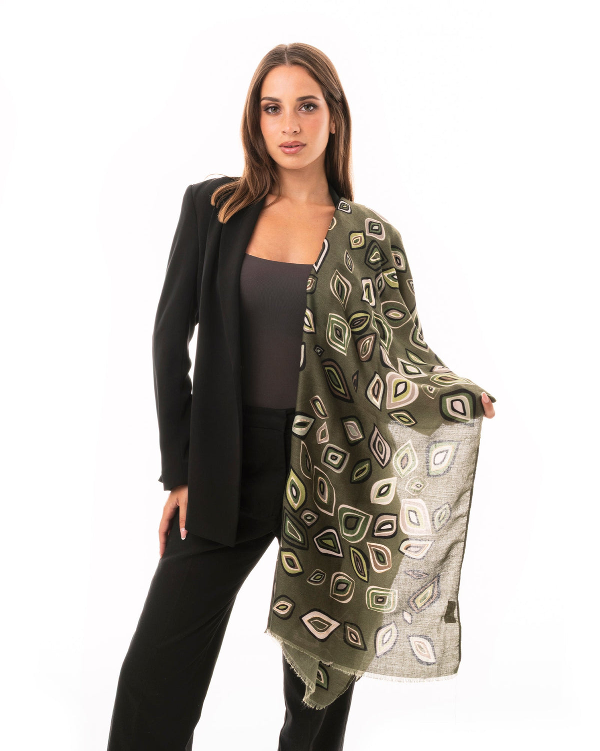 Sciarpa in cotone verde con stampa geometrica - Mya Accessories
