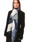 Sciarpa in cotone con stampa astratta tono blu