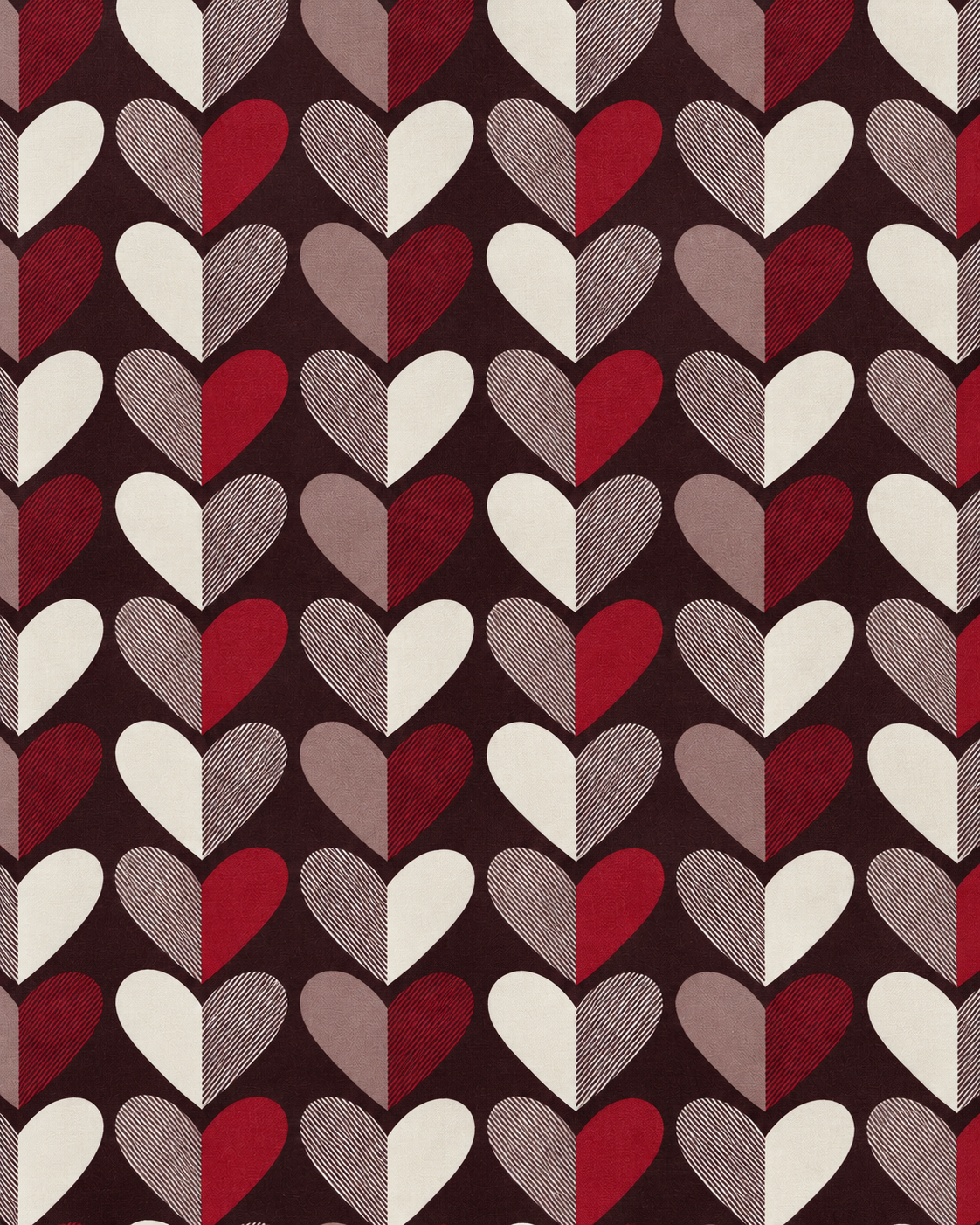 Sciarpa in cotone con stampa geometrica a cuori tono rosso