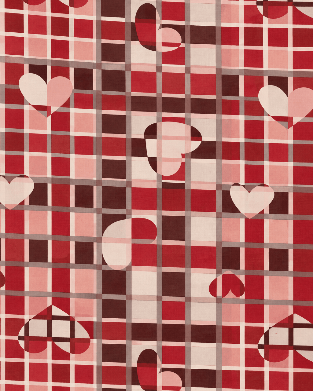 Sciarpa in cotone con stampa a scacchi con cuori tono rosso