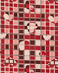 Sciarpa in cotone con stampa a scacchi con cuori tono rosso