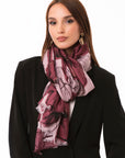 Sciarpa in cotone con stampa a fiori tono magenta