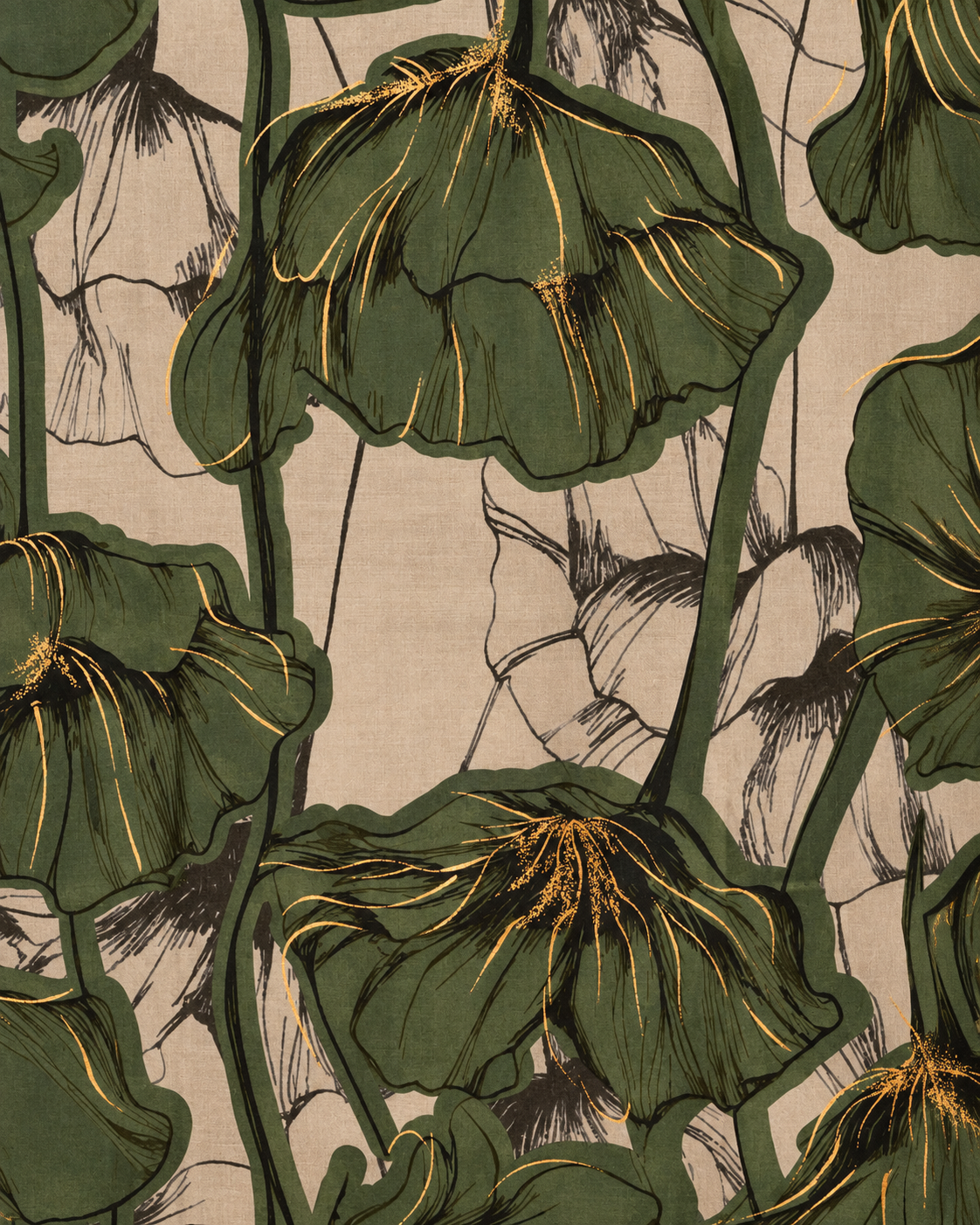 Sciarpa in cotone con stampa a fiori tono verde
