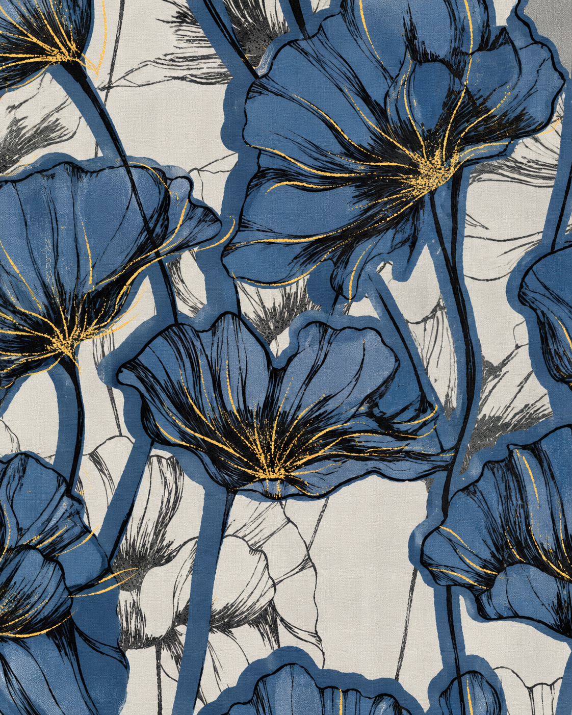 Sciarpa in cotone con stampa a fiori tono blu