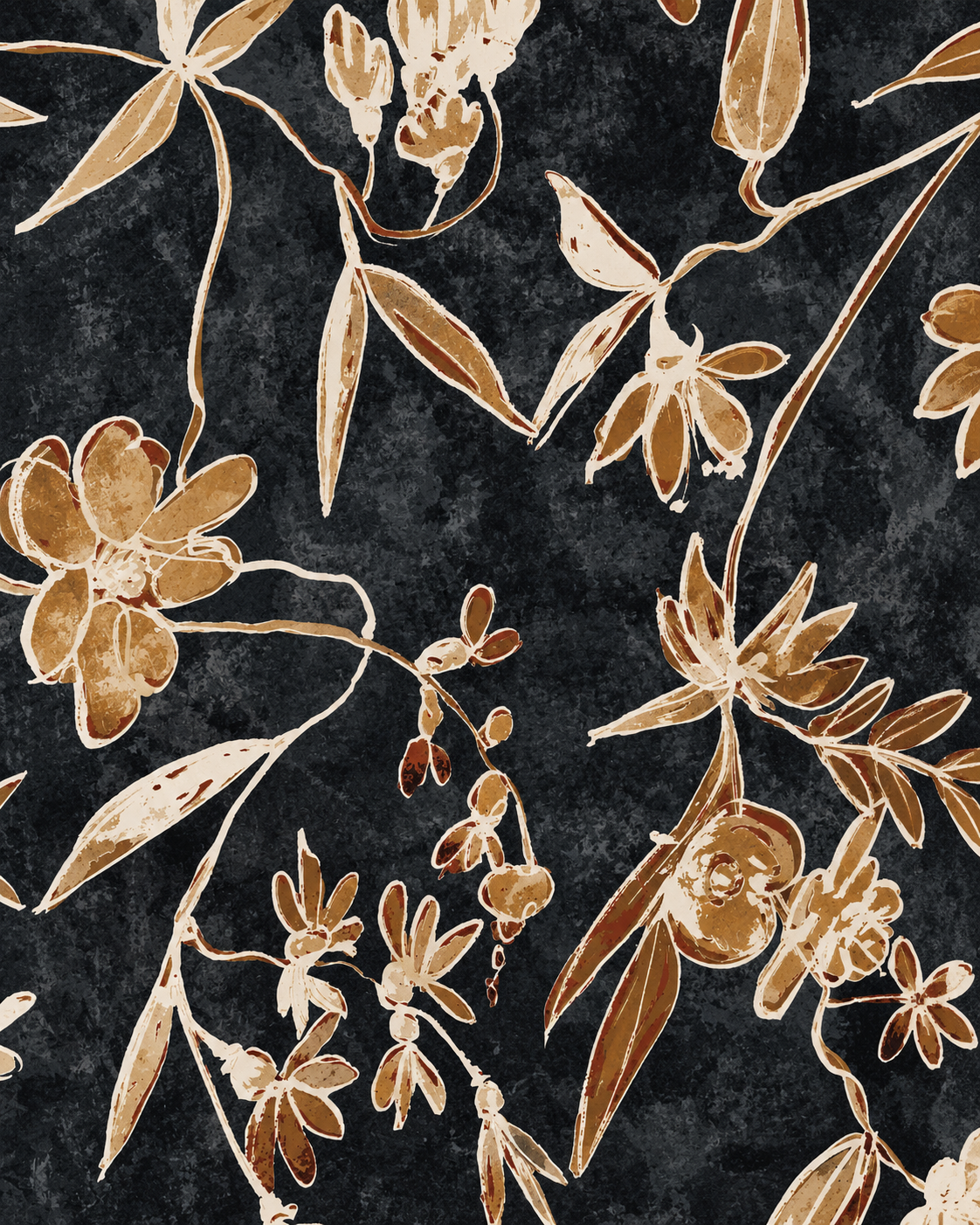 Sciarpa in cotone nera con stampa a fiori