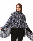 Sciarpa in cotone con stampa geometrica tono blu